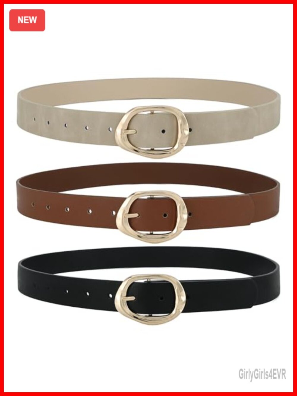 Faux Leather Belt Set with Liquid Shapes Buckle, 1.2" Wide